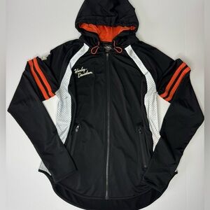 Harley-Davidson Reflective Zip Hoodie Womens XL Black Orange Thumbholes